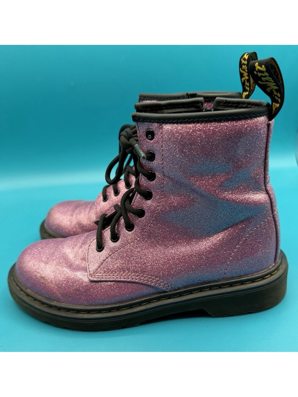Dr. Martens 1460 Junior Pink Glitter Boots Size 3 Youth Docs Sparkle Combat Zip